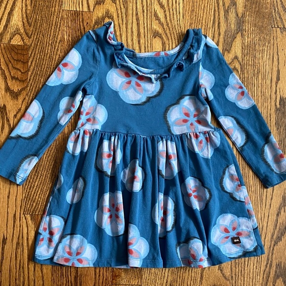 Tea Collection blue floral ruffle collar ballet long sleeve dress, size 2. - Picture 10 of 12